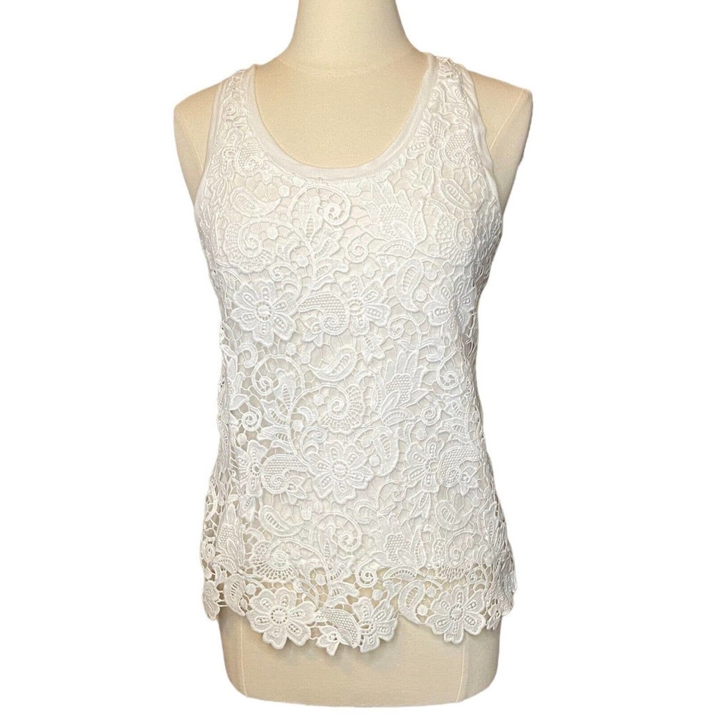 J. Crew Black Embroidered Lace Overlay Tank Top Women's Size XS Scoop Neck